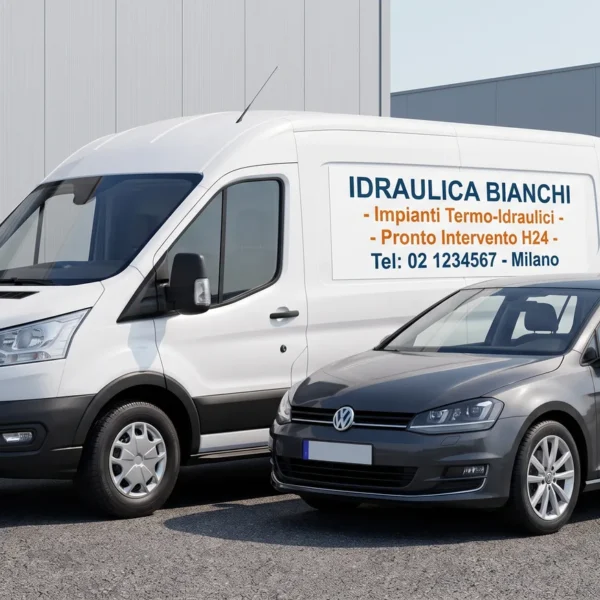 Pannelli magnetici personalizzati applicati a un furgone e a un'auto aziendale