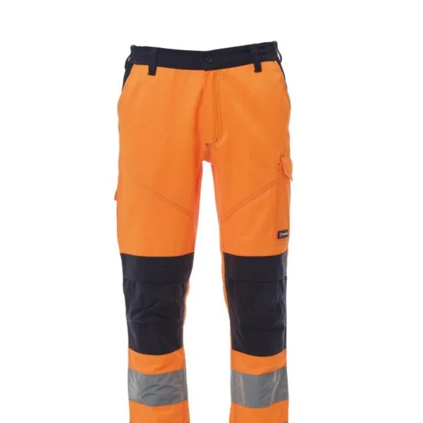 Pantaloni alta visibilità Charter Tech, colore arancione fluo/blu navy