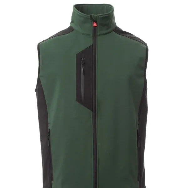 Gilet soft-shell personalizzato Cork, colore verde foresta/nero
