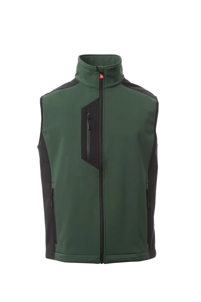 Gilet soft-shell personalizzato Cork, colore verde foresta/nero