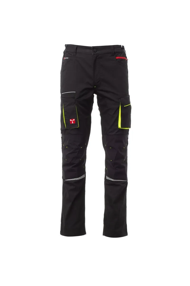 Pantaloni da lavoro estivi elasticizzati Next 400 Summer, colore nero con dettagli giallo fluo
