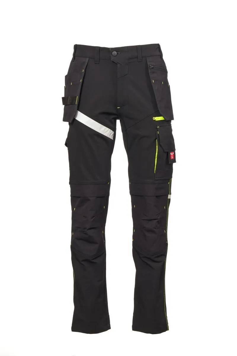 Pantaloni da lavoro estivi Next 4W Holster Summer, colore nero con dettagli giallo fluo
