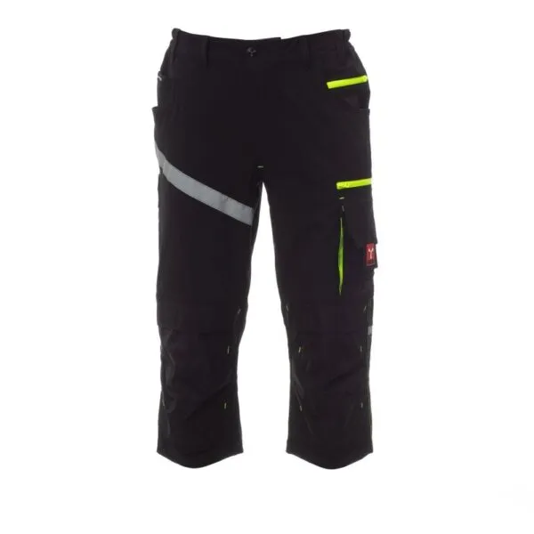 Pantaloni da lavoro a tre quarti Next 4W Pirate, colore nero con dettagli giallo fluo