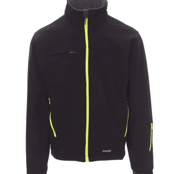 Giacca soft-shell personalizzata Storm, colore nero/giallo neon