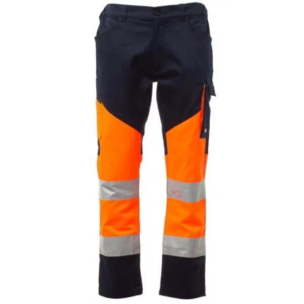 Pantaloni alta visibilità Working, colore arancione fluo/blu navy