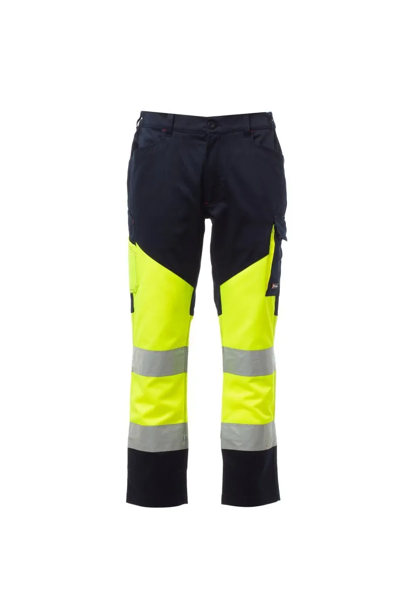 Pantaloni alta visibilità Working, colore giallo fluo/blu navy