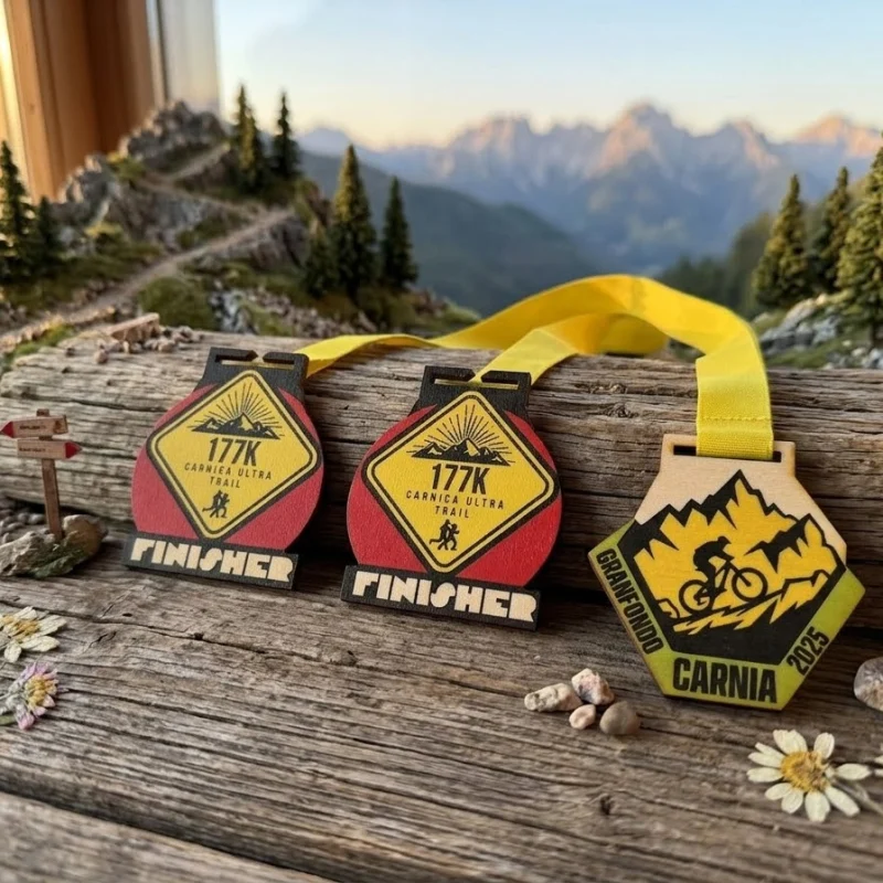 Medaglie in legno multistrato con stampa UV a colori personalizzata 95x95 mm